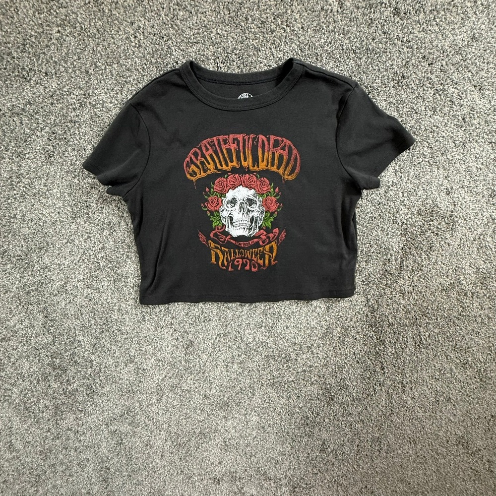 Grateful Dead Halloween 1970 Stony Brook Graphic Crop Top T-Shirt Black Medium